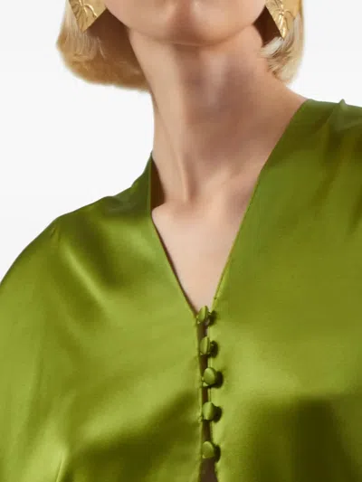 Taller Marmo Azores Button-front Balloon-sleeve Blouse In Green