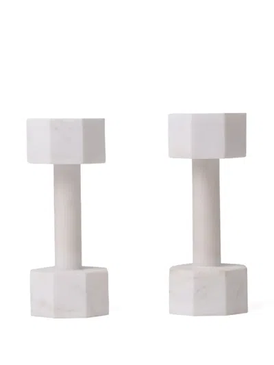 Seletti Octagonal Marble Dumbbell (set Of Two) In White