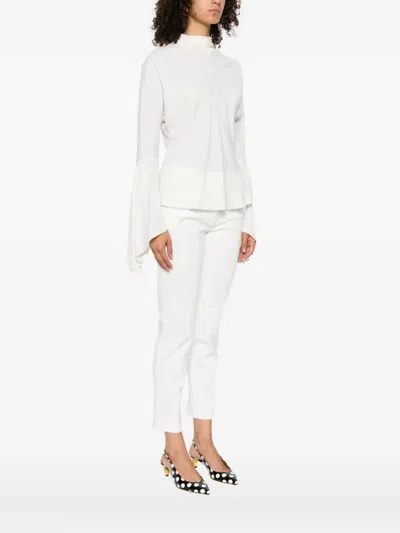 Pinko White High Neck Shirt With Flared Sleeves In White
