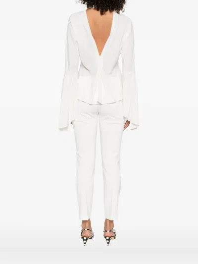 Pinko White High Neck Shirt With Flared Sleeves In White