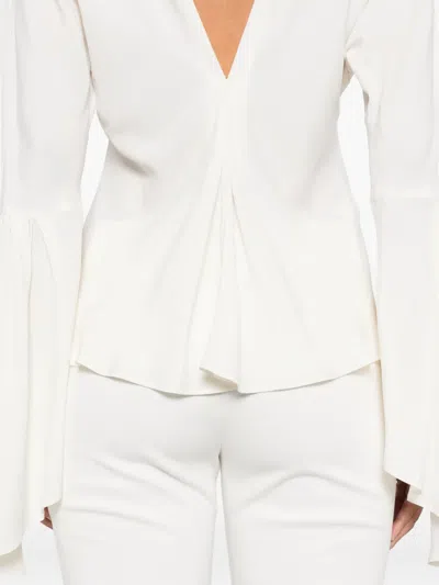 Pinko White High Neck Shirt With Flared Sleeves In White
