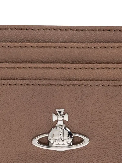 Vivienne Westwood Orb-embellished Leather Card Holder In Brown