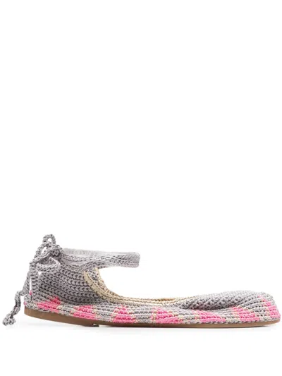 Slo_hand_made Lace-up Crochet Ballet Flats