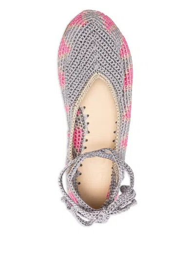 Slo_hand_made Lace-up Crochet Ballet Flats