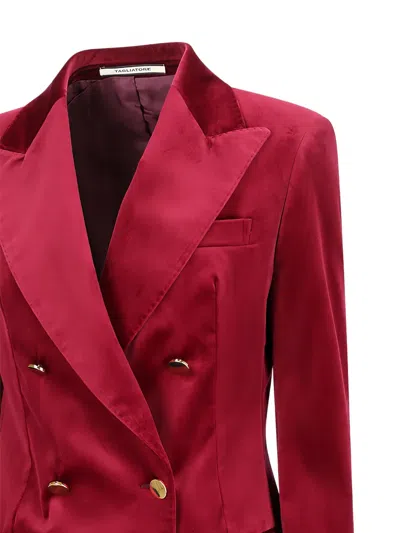 Tagliatore Velvet Double-breasted Blazer In Burgundy