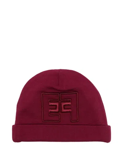 Elisabetta Franchi La Mia Bambina Embroidered-logo Beanie In Brown