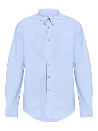 Givenchy Button-down Shirt With Pointed Collar And Embroidered Detail In Blue