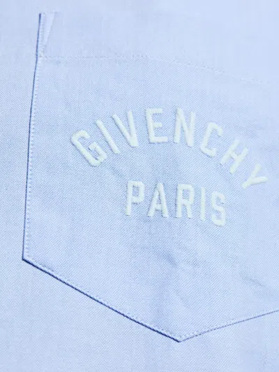 Givenchy Button-down Shirt With Pointed Collar And Embroidered Detail In Blue