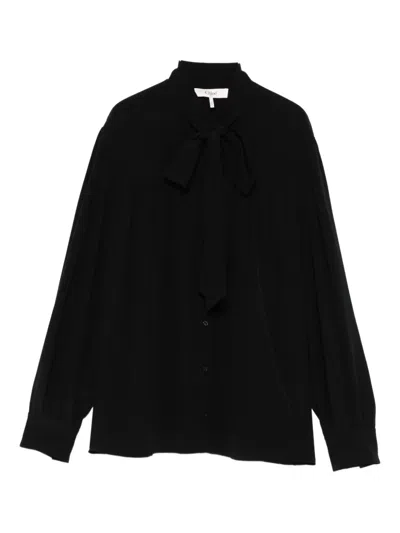 Chloé Pussy Bow-collar Silk Top In Black