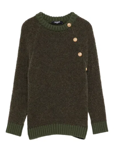Balmain Button-embellished Sweater In Brown