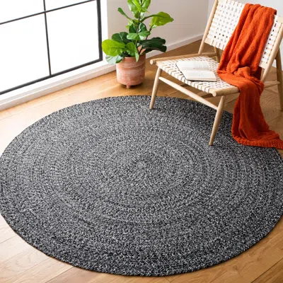 Safavieh Braided Flat Weave Area Rug, Black Country Floral Style Easy Care In Gray