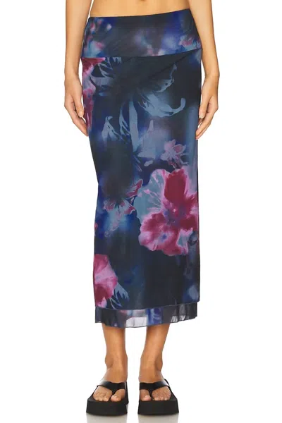 Free People Sunset Floral-print Chiffon Midi Skirt In Blue