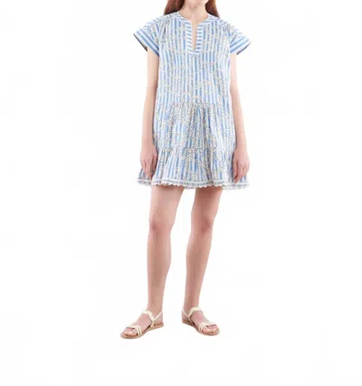 Saloni Ashley-b Dress In Stripe Ivory In Blue