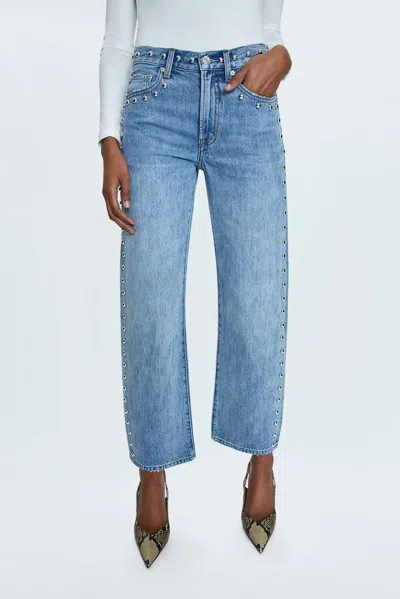 Pistola Lexi Mid Rise Bowed Straight Jean In Light Blue Denim Wash In Blue