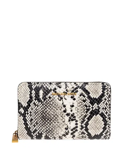 Michael Michael Kors Jet Set Snakeskin-pattern Zip-around Wallet In Animal Print