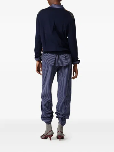 Miu Miu Argyle V-neck Wool Sweater In Blue