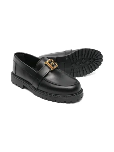 Balmain Logo-plaque Leather Loafers In Black