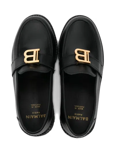 Balmain Logo-plaque Leather Loafers In Black