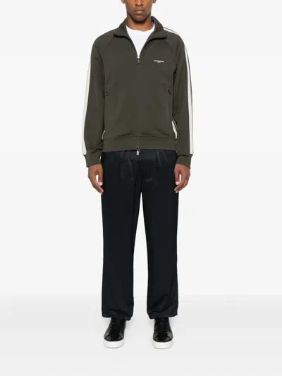 Emporio Armani Olive Logo Cotton Zipped Sweatshirt In Green
