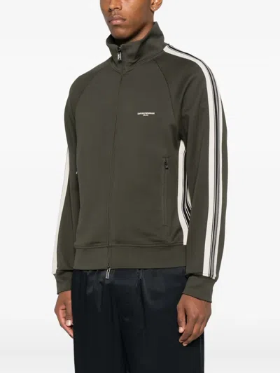 Emporio Armani Olive Logo Cotton Zipped Sweatshirt In Green