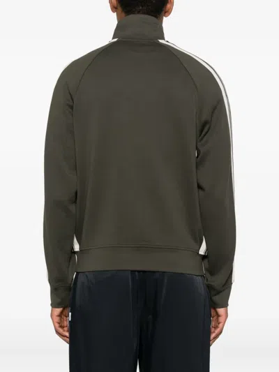 Emporio Armani Olive Logo Cotton Zipped Sweatshirt In Green