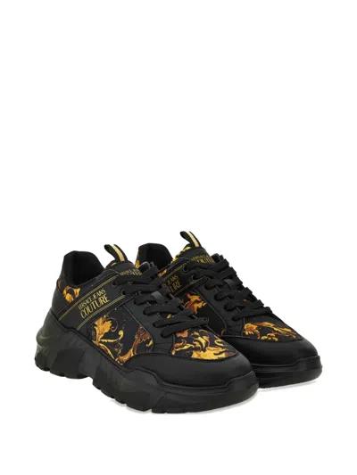 Versace Jeans Couture Watercolor Couture-print Sneakers In Black