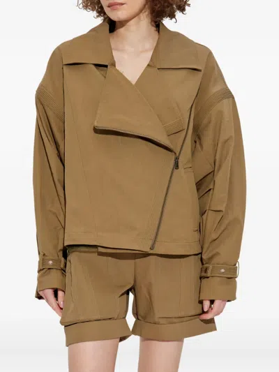 Iro Harper Diagonal-zip Biker Jacket In Brown