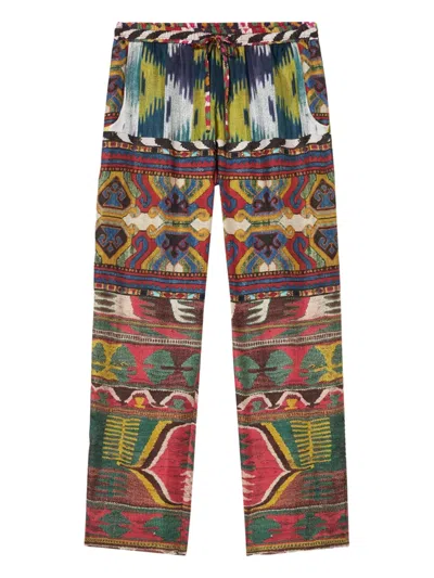 Pierre-louis Mascia Aloe Ikat-pattern Drawstring Trousers In Multi