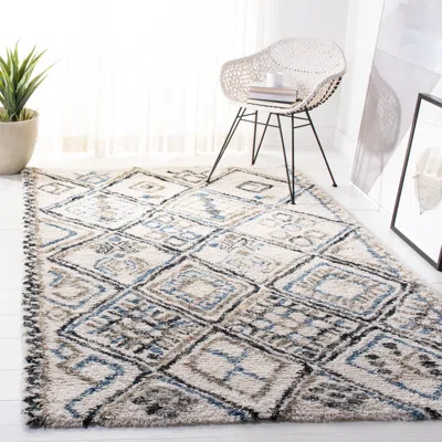 Safavieh Casablanca Shag Hand Made Area Rug, Black / Ivory Bohemian Style Non-shedding In Multi