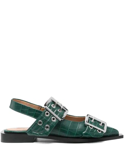 Ganni Double-buckle Pointed Flat Pumps