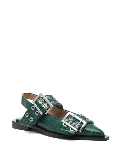 Ganni Double-buckle Pointed Flat Pumps