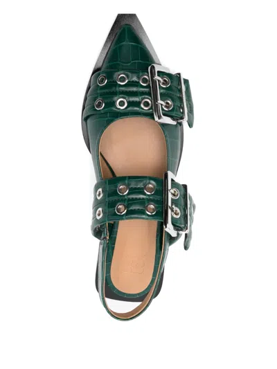 Ganni Double-buckle Pointed Flat Pumps