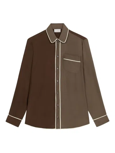 Pierre-louis Mascia Contrast-panel Piped Shirt In Brown