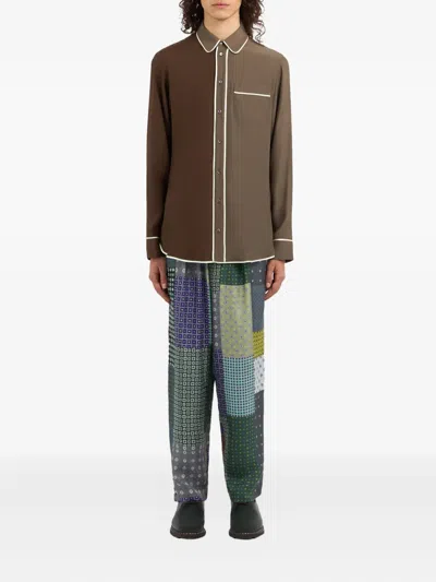 Pierre-louis Mascia Contrast-panel Piped Shirt In Brown