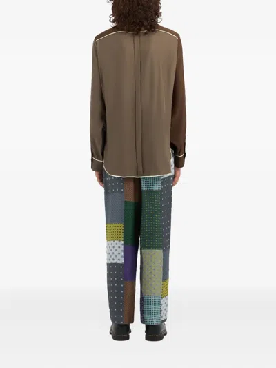 Pierre-louis Mascia Contrast-panel Piped Shirt In Brown