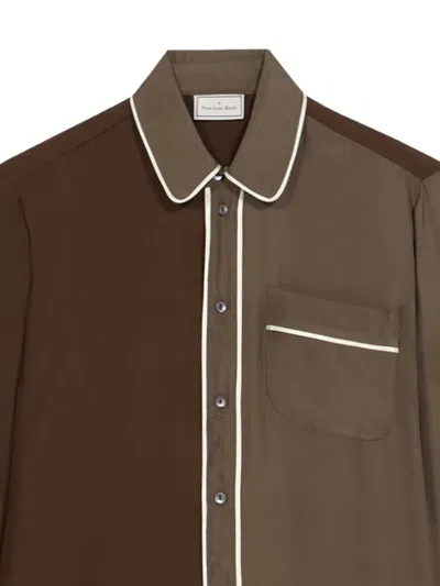 Pierre-louis Mascia Contrast-panel Piped Shirt In Brown