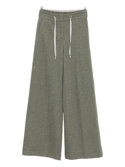Peserico Wide-leg Pants With Drawstring Waist In Green