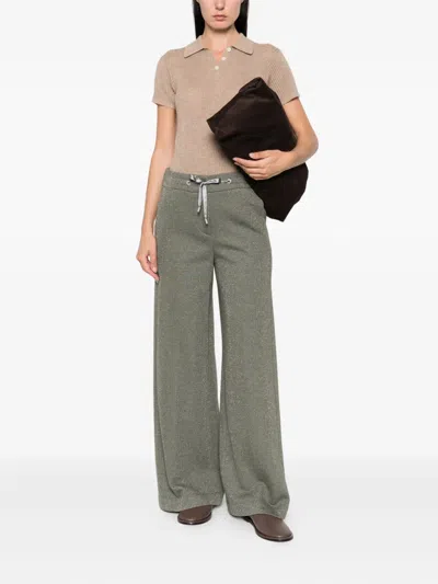 Peserico Wide-leg Pants With Drawstring Waist In Green