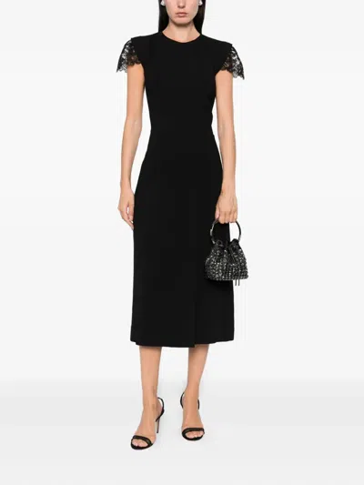 Ermanno Scervino Fitted Midi Dress With Lace Cap Sleeves In Black
