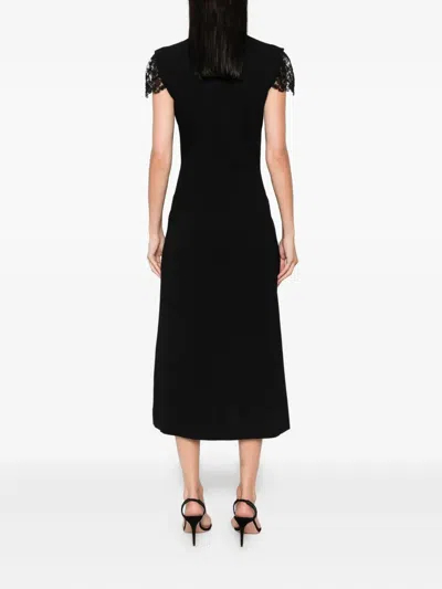 Ermanno Scervino Fitted Midi Dress With Lace Cap Sleeves In Black