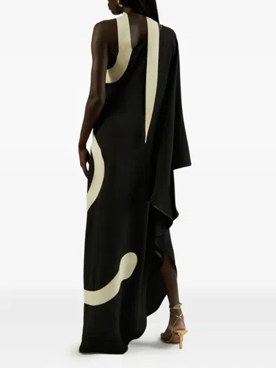 Taller Marmo Ubud Serpente One-shoulder Maxi Dress In Black