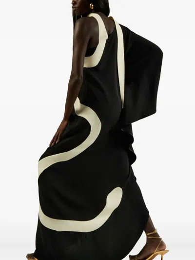 Taller Marmo Ubud Serpente One-shoulder Maxi Dress In Black