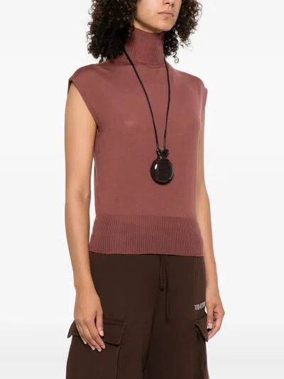 Rick Owens Ribbed Turtleneck Top In Pink