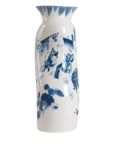 Seletti Acid King Wen Curved Porcelain Vase (18cm X 13.5cm) In Blue