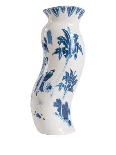 Seletti Acid King Wen Curved Porcelain Vase (18cm X 13.5cm) In Blue