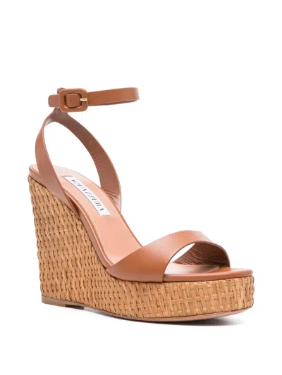 Aquazzura Sunseeker 110 Leather Wedge Sandals