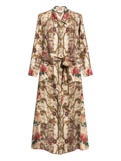 Pierre-louis Mascia Aloe Floral-print Maxi Shirt Dress In Brown