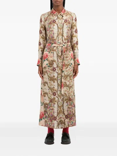 Pierre-louis Mascia Aloe Floral-print Maxi Shirt Dress In Brown