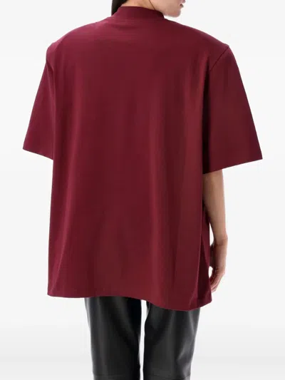 Attico Crewneck Mock Neck Logo Embroidered Top In Burgundy