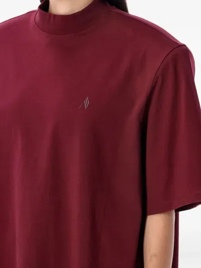 Attico Crewneck Mock Neck Logo Embroidered Top In Burgundy